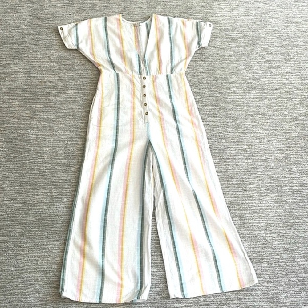 Billabong Salty Blonde Weaver Jumpsuit Size Small Rainbow Striped Crop Wide Leg - Picture 13 of 14